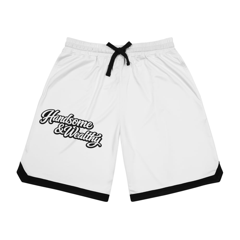 Image of Handsome & Wealthy Basketball Shorts — White Ribbed AOP
