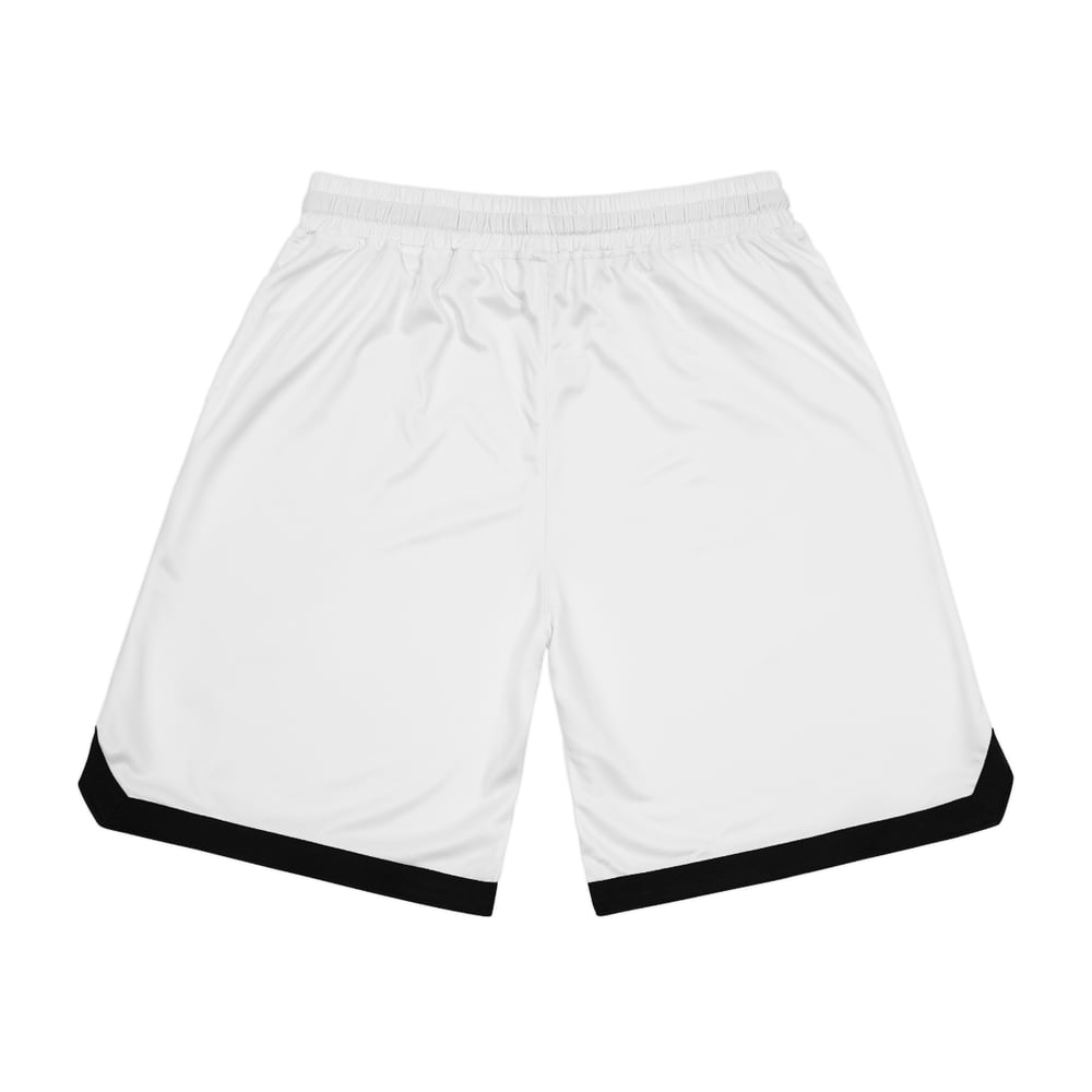 Image of Handsome & Wealthy Basketball Shorts — White Ribbed AOP