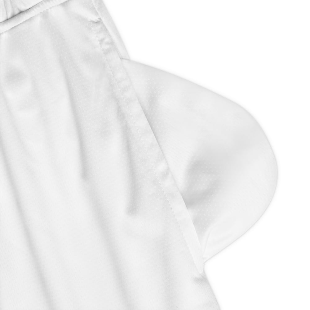 Image of Handsome & Wealthy Basketball Shorts — White Ribbed AOP