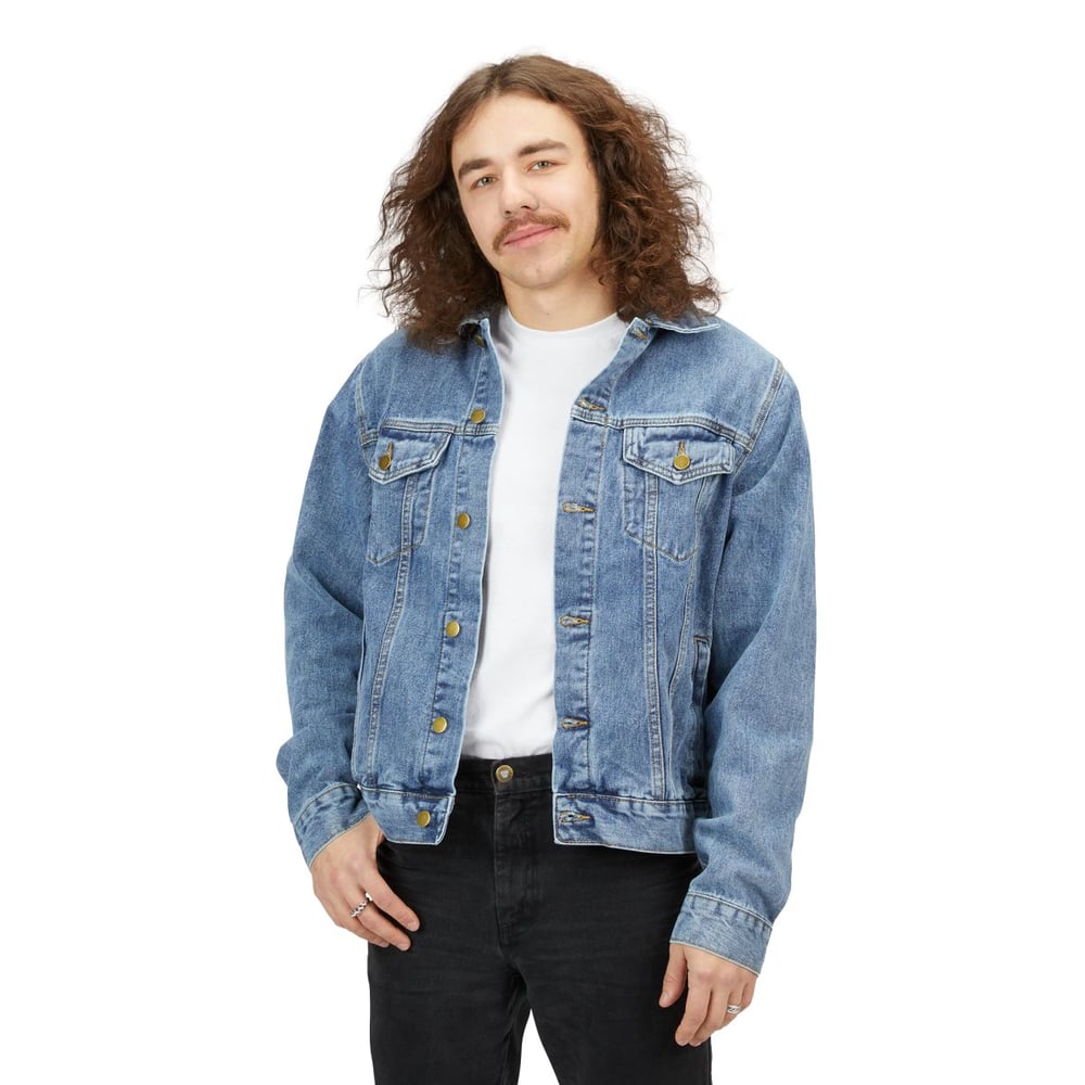 Image of Denim Jacket — "Handsome & Wealthy" Embroidered Back