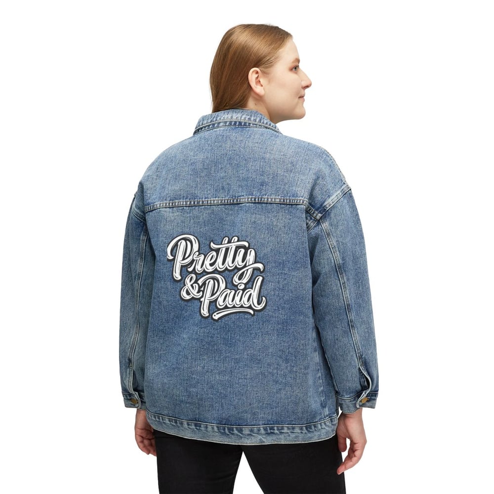 Image of Denim Jacket — "Pretty & Paid" Embroidered Women's Jean Jacket