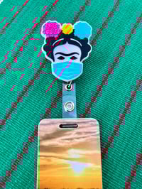 Image 1 of Frida Kahlo Badge Reel: Nurse ID Holder, Mexican Artist Gift, metal retractable reel