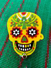 Image 3 of Sugar Skull Badge Reel: Mexican Skull, Día de Los Muertos, Calaca Calavera ID holder