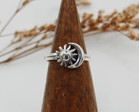 Image 1 of Sterling Silver Crescent Moon & Sun Ring