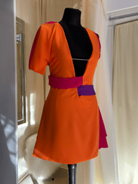 Image 1 of Y2K Iconic Plunge Mini Dress – Orange and Pink Statement Dress
