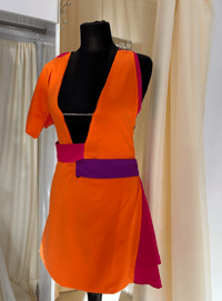 Image 4 of Y2K Iconic Plunge Mini Dress – Orange and Pink Statement Dress