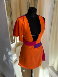 Image 5 of Y2K Iconic Plunge Mini Dress – Orange and Pink Statement Dress