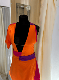 Image 6 of Y2K Iconic Plunge Mini Dress – Orange and Pink Statement Dress