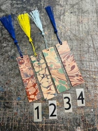 Image 2 of Small one-of-a-kind wooden hand marbled bookmark with tassel (square top)