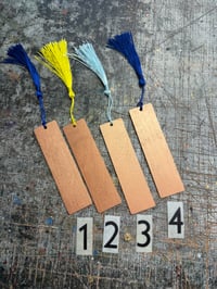 Image 3 of Small one-of-a-kind wooden hand marbled bookmark with tassel (square top)