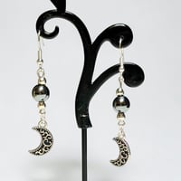 Image 1 of Black Obsidian Moon Earrings