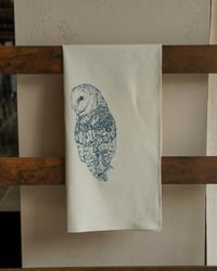 Image 2 of Organic Cotton Barn Owl Tea Towel - Blue Print