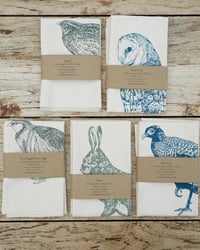Image 5 of Organic Cotton Barn Owl Tea Towel - Blue Print