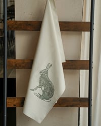 Image 1 of Organic Cotton Hare Tea Towel - Green Print
