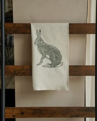 Image 2 of Organic Cotton Hare Tea Towel - Green Print