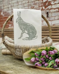 Image 4 of Organic Cotton Hare Tea Towel - Green Print
