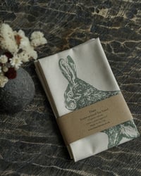 Image 5 of Organic Cotton Hare Tea Towel - Green Print