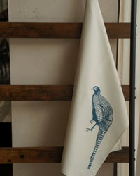 Image 2 of Organic Cotton Pheasant Tea Towel - Blue Print