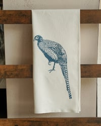 Image 1 of Organic Cotton Pheasant Tea Towel - Blue Print