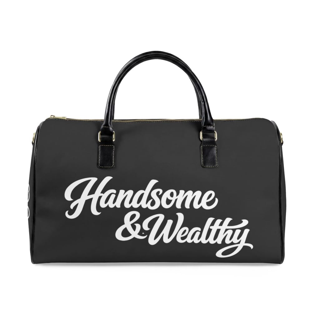 Image of Leather Travel Bag — 'Handsome & Wealthy' Monogram Weekender Duffle