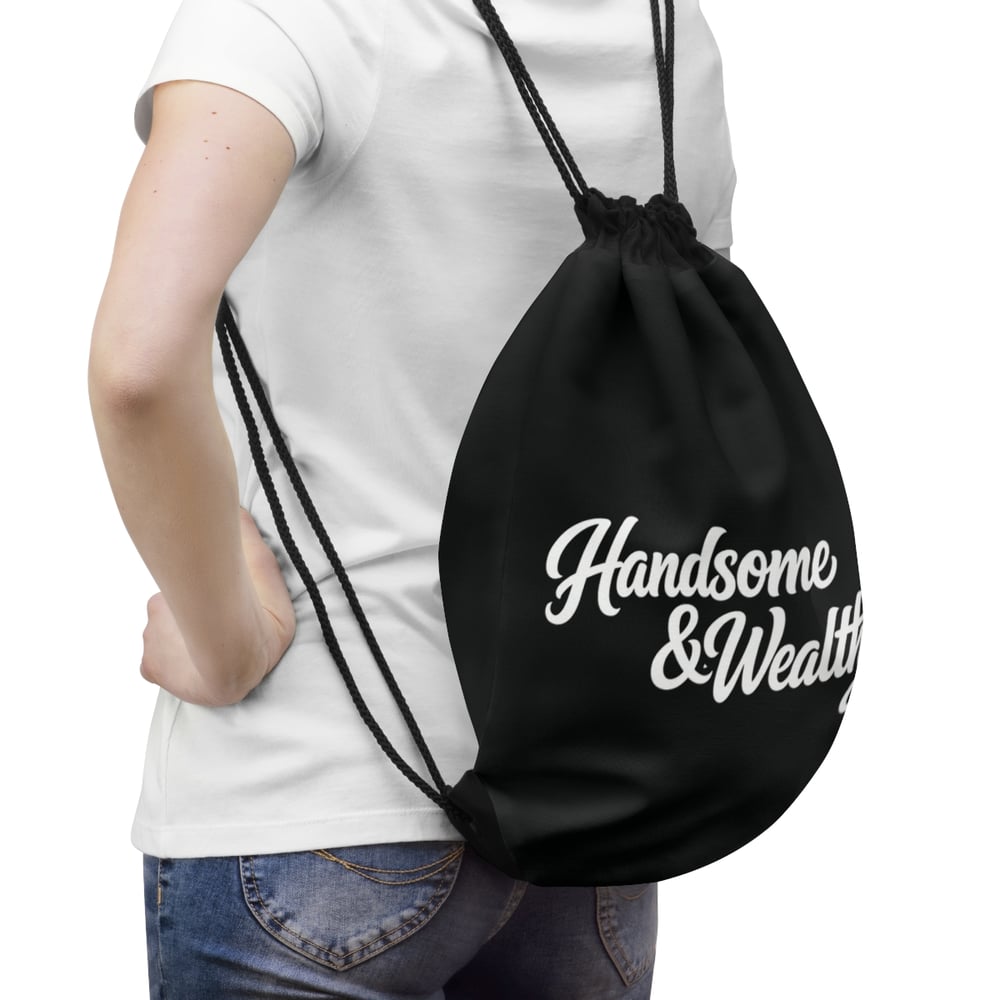 Image of Handsome & Wealthy Drawstring Bag – Stylish Quote Gym Sack