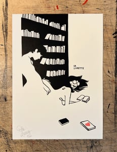 Image of "La Livrette" handmade linocut art print