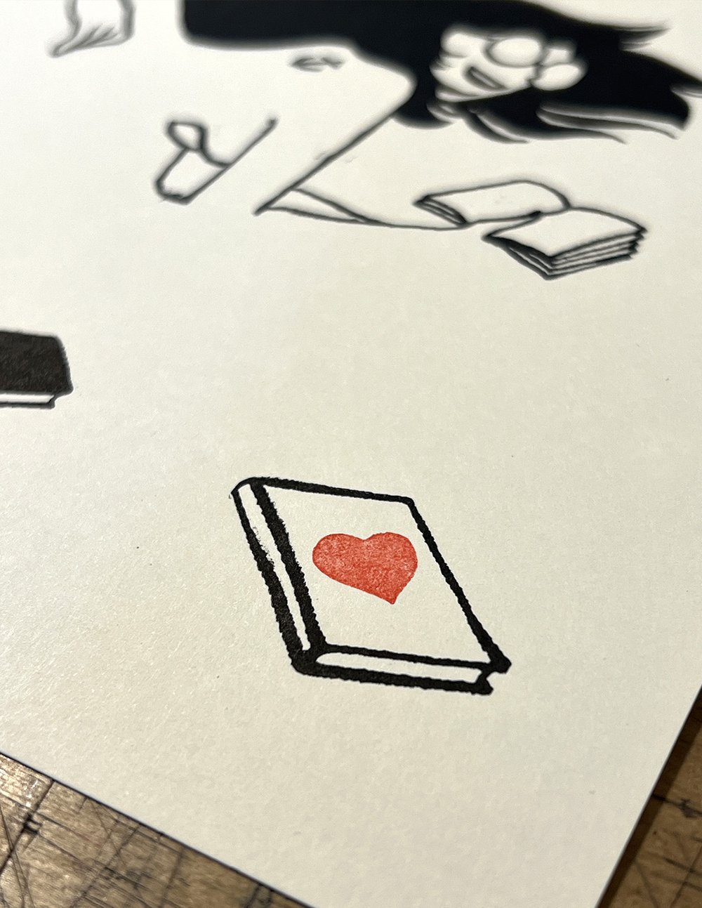 Image of "La Livrette" handmade linocut art print