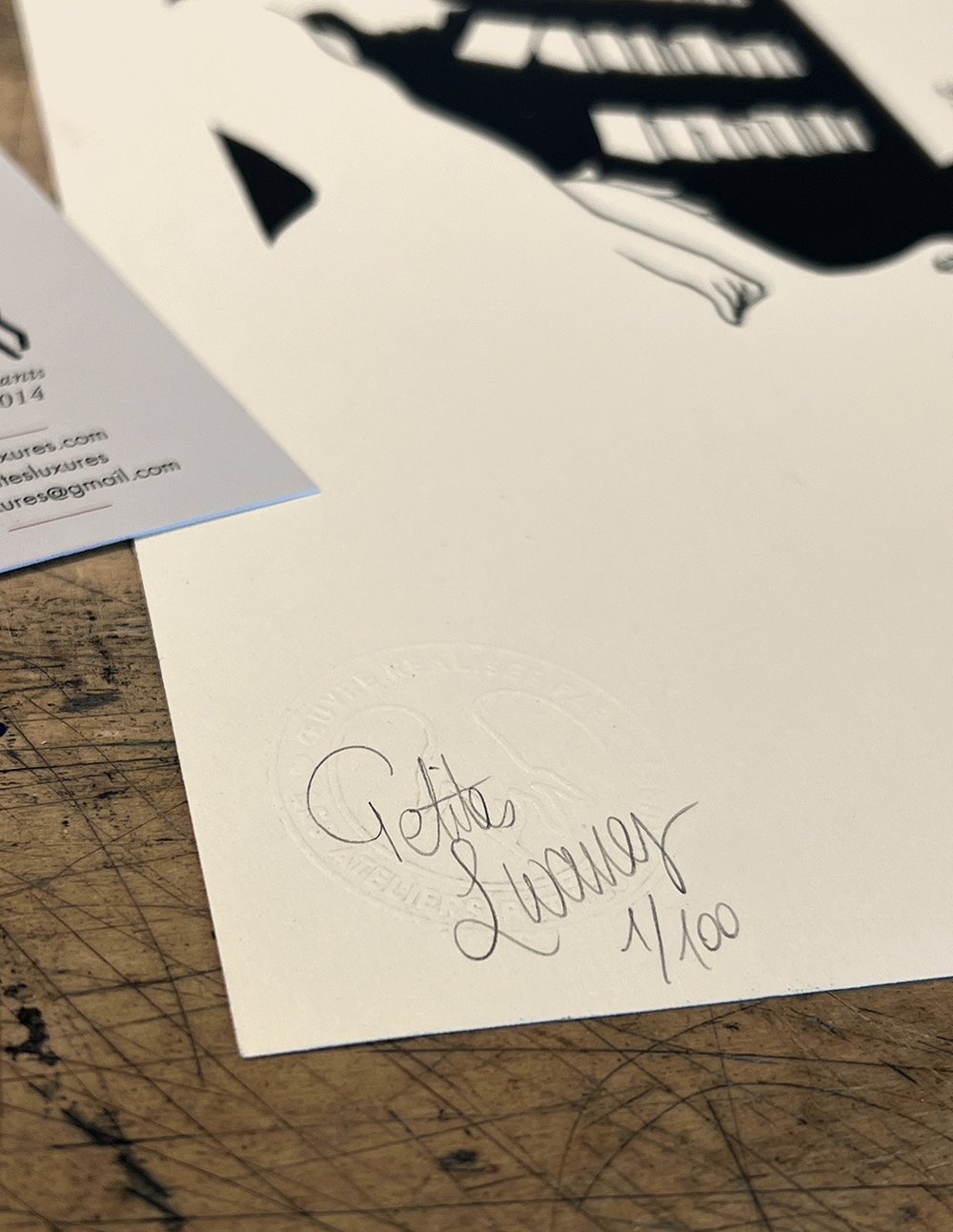 Image of "La Livrette" handmade linocut art print