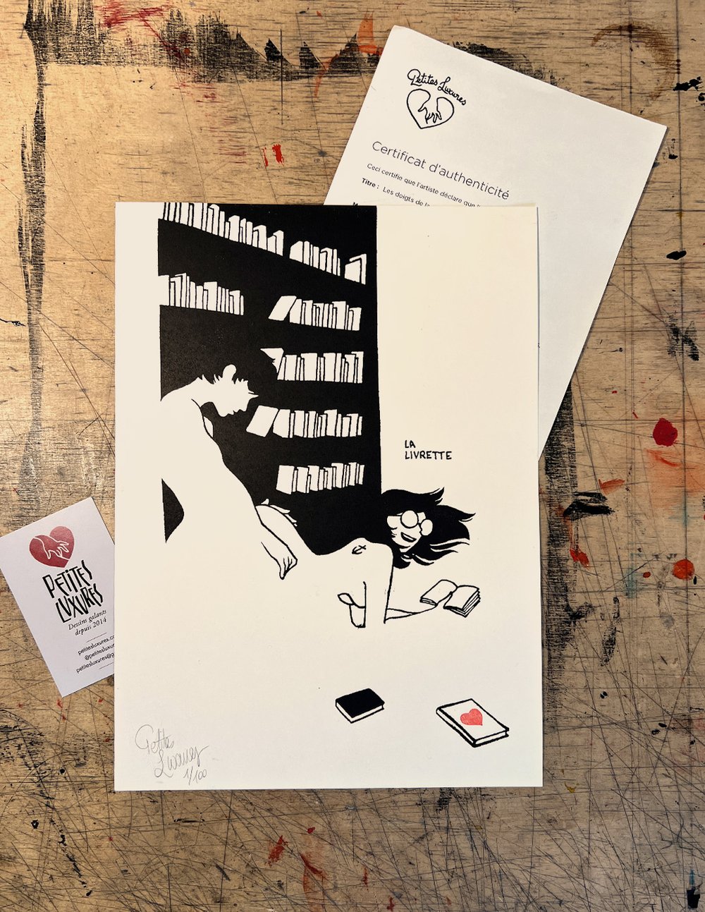 Image of "La Livrette" handmade linocut art print