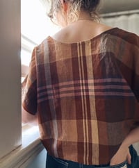 Image 3 of Linen Big Tee in Brown Plaid