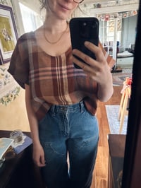Image 4 of Linen Big Tee in Brown Plaid