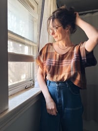 Image 2 of Linen Big Tee in Brown Plaid