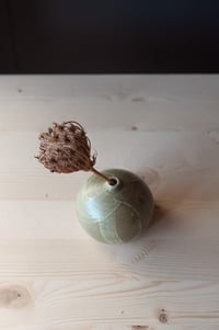 Image 1 of Rounded Bud Vase with Green Glaze 2
