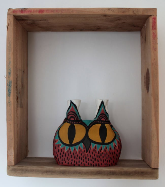 Owl, ceramic vessel, candle stick