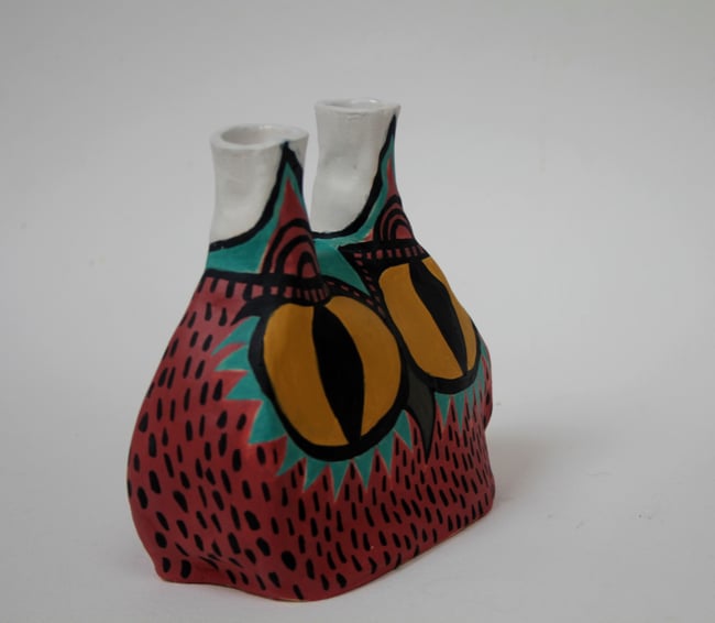 Owl, ceramic vessel, candle stick