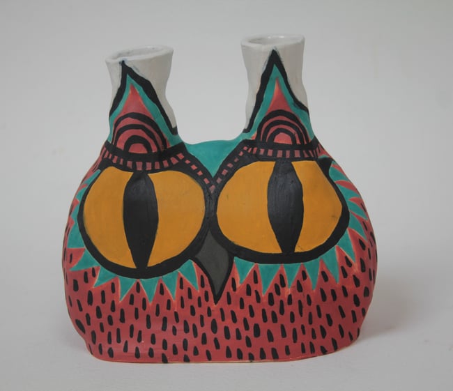 Owl, ceramic vessel, candle stick