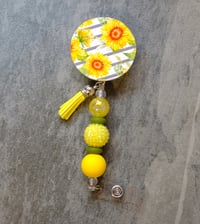 Handmade Beaded Badge Reels, sunflower, beads, tassel, retractable, clip, nurse, teacher, gift