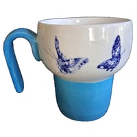 Image 1 of One of a Kind, Blue Butterfly - Artisan hand glazed ErgoCup, 10 oz