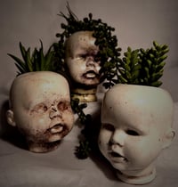 Image 3 of Witness – Handmade Distressed Baby Head Planter | One of a Kind Gothic Decor