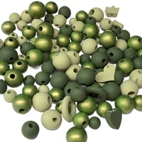 Image 2 of 100PC. SHAMROCK  MIX hand dyed/painted wooden bead lots mixed size, shape and colors 