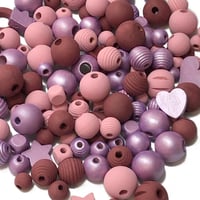 Image 2 of 100PC. ORCHIDS  MIX hand dyed/painted wooden bead lots mixed size, shape and colors 
