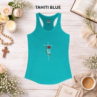Image 12 of 'Faith' Vertical Script with Rose Floral Graphic— Women's Christian Inspirational Racerback Tank
