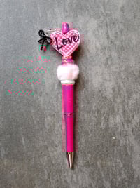Image 2 of Handmade Pink Hearts Beaded Pens, ball point, charms, beads, journaling, writing, gift, bow, tassel