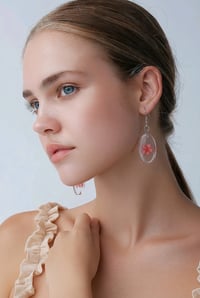 RESIN RED FLOWER DROP EARRINGS WITH CZ CENTER
