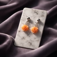 SILVER BALL STUD EARRINGS WITH PEACH ROSE
