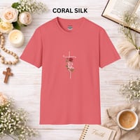 Image 4 of 'Faith' Vertical Script with Rose Floral Graphic— Women's Christian Inspirational T-Shirt