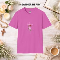 Image 6 of 'Faith' Vertical Script with Rose Floral Graphic— Women's Christian Inspirational T-Shirt
