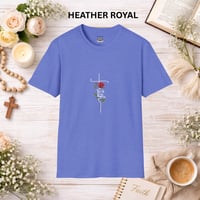 Image 7 of 'Faith' Vertical Script with Rose Floral Graphic— Women's Christian Inspirational T-Shirt