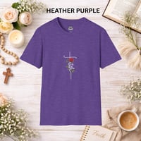 Image 8 of 'Faith' Vertical Script with Rose Floral Graphic— Women's Christian Inspirational T-Shirt