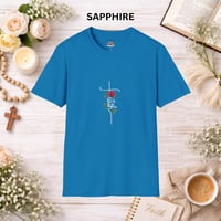 Image 12 of 'Faith' Vertical Script with Rose Floral Graphic— Women's Christian Inspirational T-Shirt
